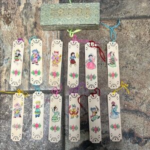 Vintage Chinese Colorful Wooden Bookmark Set with case bookmarks